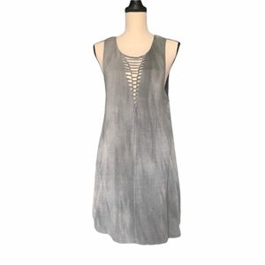 Forever 21 Gray Acid Wash Lace-Up Deep V Sleeveless Mini Dress Size Medium